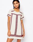 Moon River A-line Tunic Dress With Embroidered Trim - Natural