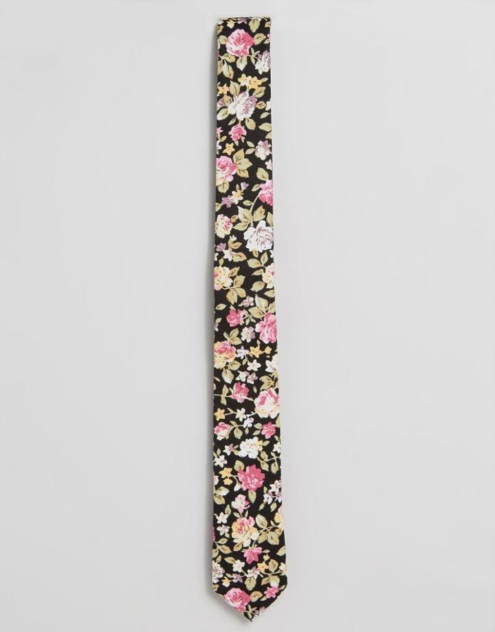 Asos Floral Tie In Black - Black