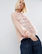 Asos White Top With Fringe Front Detail - Pink