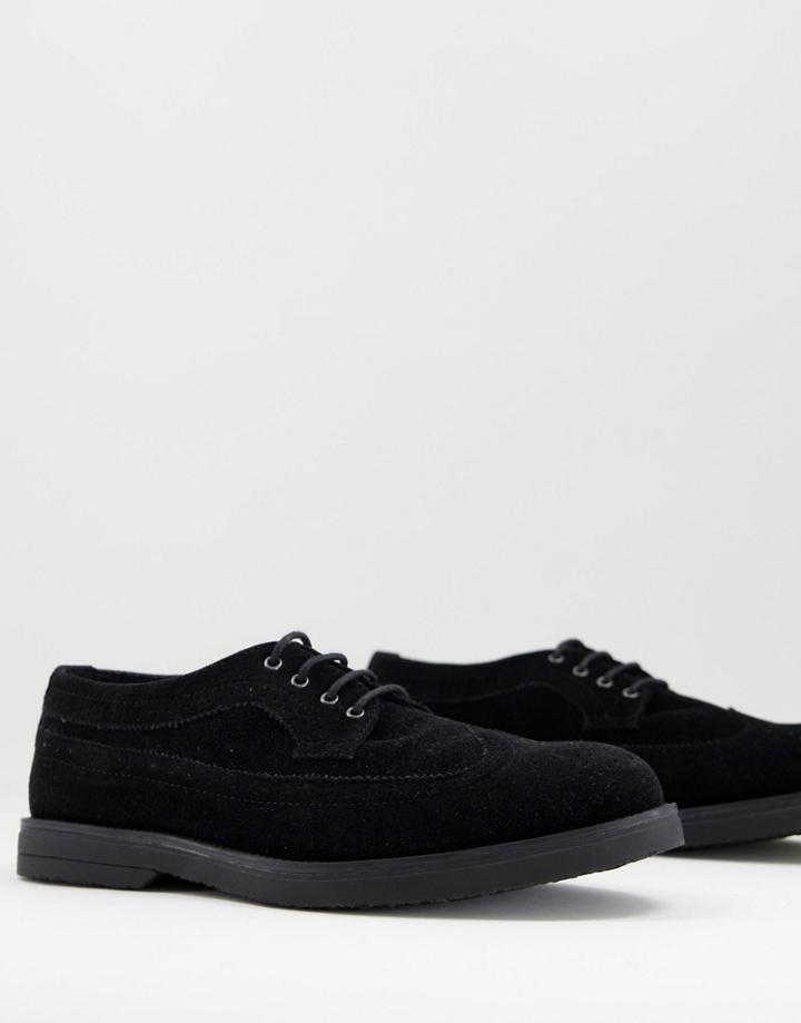 Topman Black Faux Suede Chunky Brogues