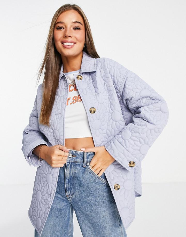 Asos Design Floral Quilted Jacket In Purple