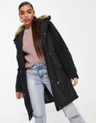 Na-kd Faux Fur Detail Parka In Black