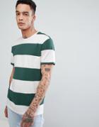 Bershka Stripe T-shirt In Green And White - White