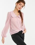 New Look Collar Detail Textured Dot Blouse In Pale Pink-purple