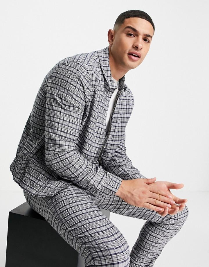 Asos Design Smart Harrington Jacket With Blue Tartan Check - Part Of A Set-blues