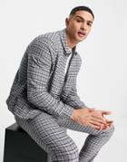 Asos Design Smart Harrington Jacket With Blue Tartan Check - Part Of A Set-blues