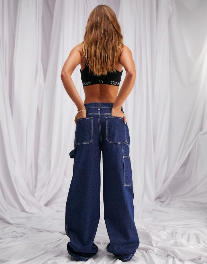Asos Design Organic Cotton Blend Skater Jeans In Rich Blue