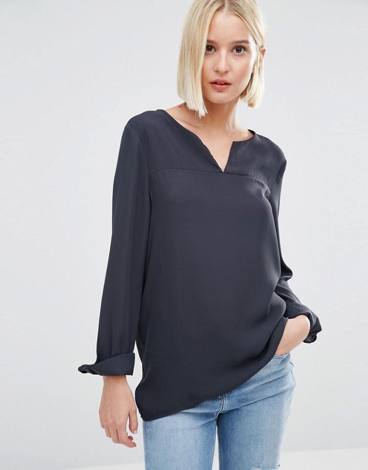 Selected Blouse Witth Semi Sheer Insert - Navy