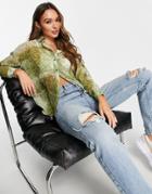 Asos Design Long Sleeve Shirt In Green Mixed Paisley Floral Print-multi