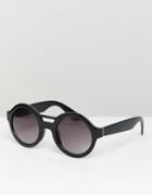 Asos Design Round Sunglasses In Chunky Black Frame With Smoke Fade Lens - Black
