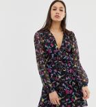 Glamorous Tall Wrap Dress In Romantic Floral Print-black