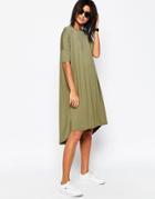 Asos Oversize T-shirt Dress With Curved Hem - Khaki