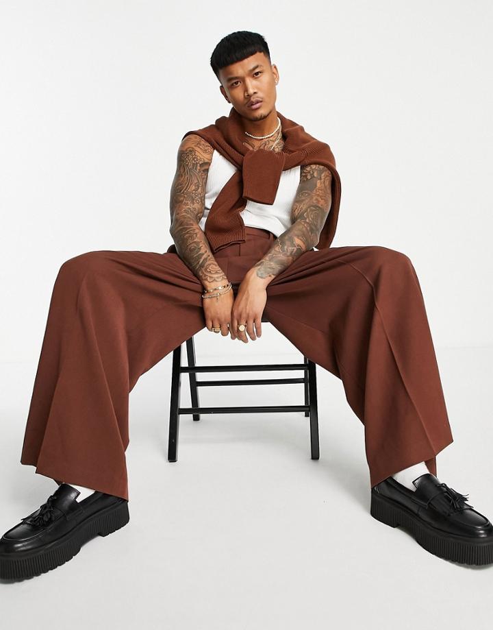 Asos Design Extreme Wide Smart Pant In Chocolate Brown