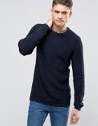 Selected Homme Basket Stitch Knitted Sweater - Navy