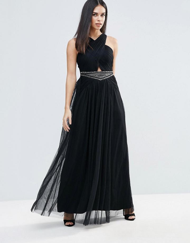 Little Mistress Embellished Waist Maxi Dress - Black