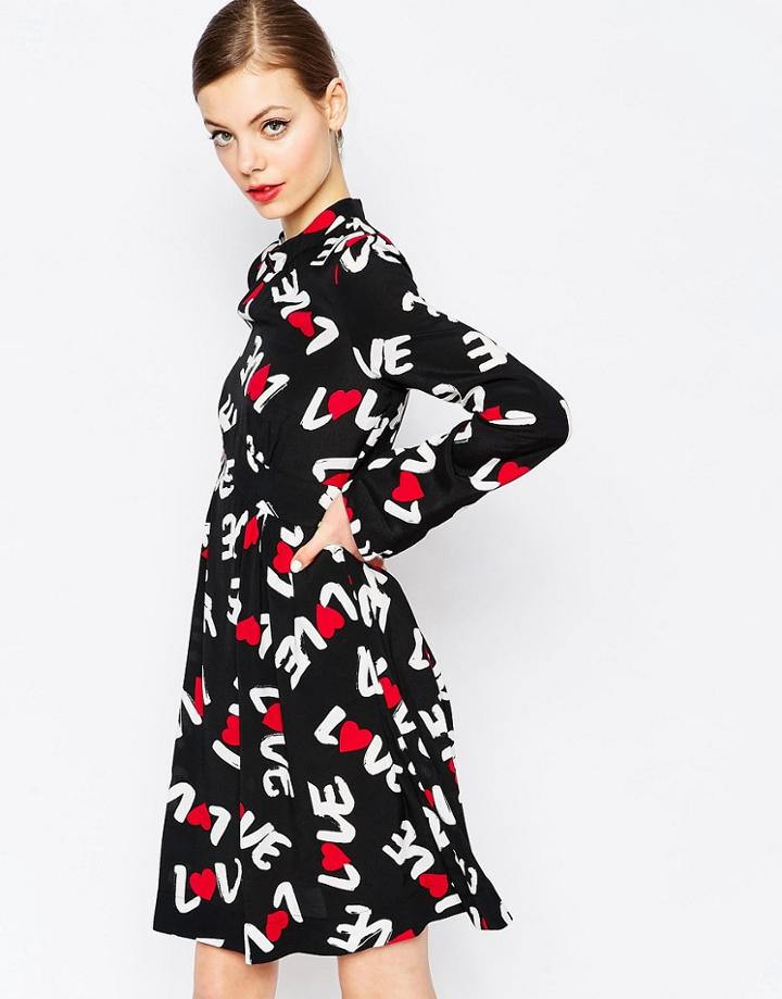 Love Moschino Love Print Sheer Top Dress - Black