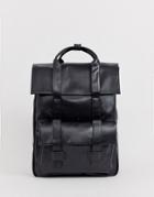 Asos Design Faux Leather Backpack In Black Saffiano And Double Straps