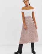 New Look Midi Skirt In Ditsy Floral Print - Pink