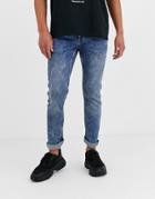 Only & Sons Slim Fit Super Stretch Jeans In Mid Wash Blue