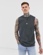 Asos Design Sleeveless Sweatshirt With Dropped Arm Hole In Reverse Loopback - Gray