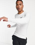 Nike Pro Training Long Sleeve Baselayer Top In White