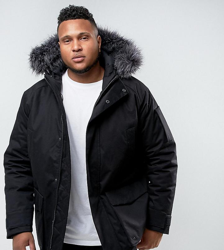 Bellfield Plus Parka With Faux Fur Hood - Black