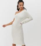 Asos Design Petite One Shoulder Knitted Midi Dress - Stone