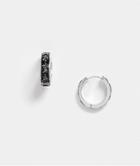 Asos Design Hoop Earrings With Chinese Characters In Burnished Silver Tone