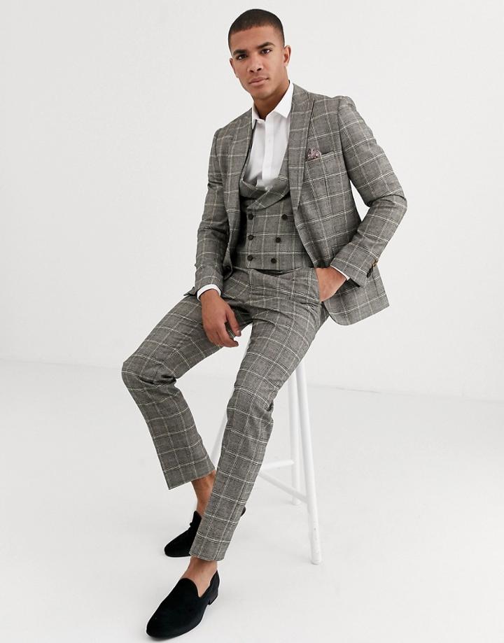 Harry Brown Slim Fit Brown Overcheck Suit Jacket-gray
