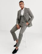 Harry Brown Slim Fit Brown Overcheck Suit Jacket-gray