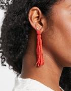 Asos Design Drop Earrings In Bead Design In Coral-orange