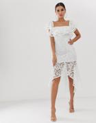 Club L Bardot Ruffle Lace Midi Dress - White