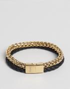 Vitaly Tzu Chain & Leather Bracelet In Gold/black - Gold