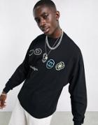 Asos Dark Future Oversized Long Sleeve T-shirt With Logo Chest Print In Black