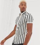 Asos Design Tall Skinny Stripe Shirt In Ecru-white