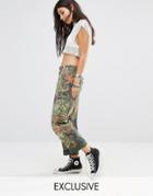 Milk It Vintage High Waist Relaxed Fit Military Pants In Camo - Khaki