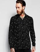 Asos Shirt In Star Print With Revere Collar With Long Sleeves In Regular Fit - Black