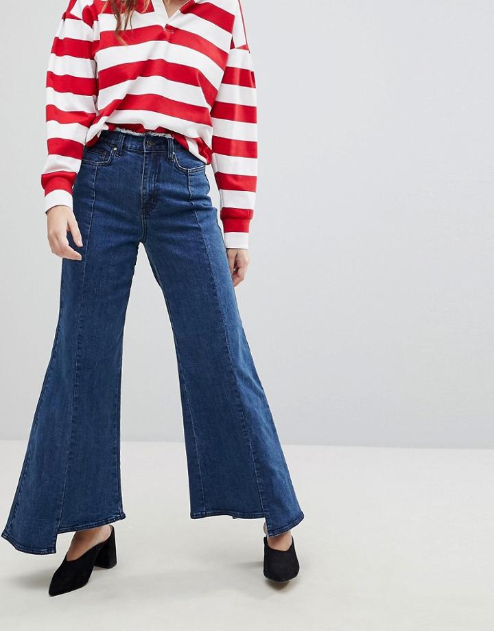 Evidnt Uneven Hem Wide Leg Jean - Blue