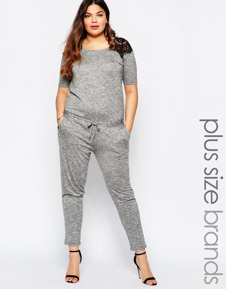 Junarose Plus Aida Jumpsuit With Lace Inserts - Medium Gray
