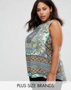 Ax Paris Plus Border Print Swing Top - Multi