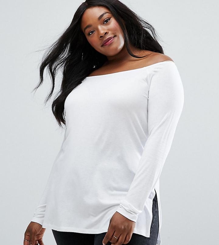 Asos Curve Off Shoulder Slouchy Top With Side Split - White