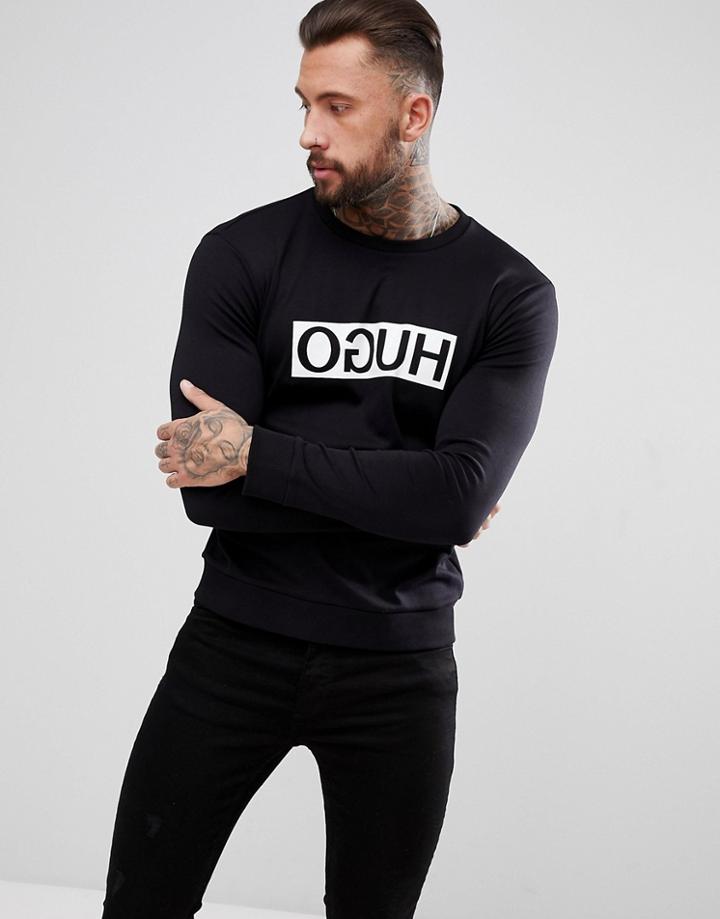 Hugo Reverse Logo Crew Neck Sweat In Black - Black