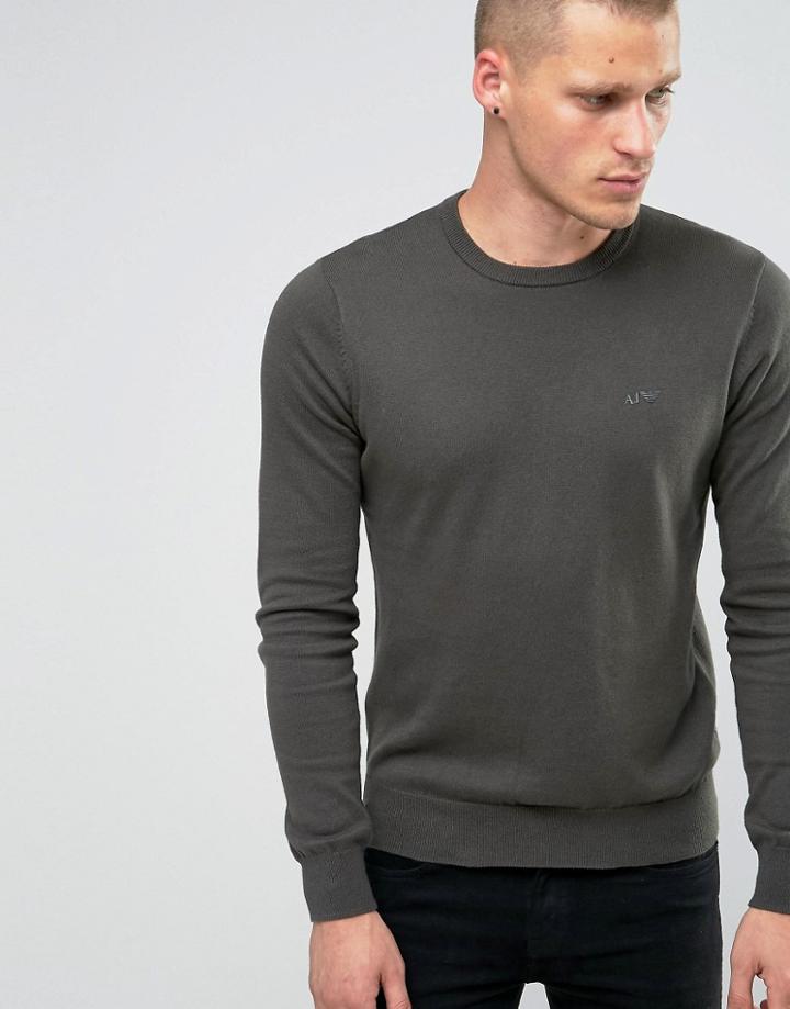 Armani Jeans Sweater With Crew Neck & Logo In Green - Green