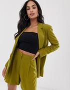 Asos Design Linen Suit Blazer In Olive - Green