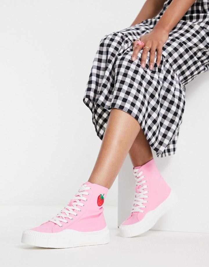 Kaltur High Top Sneakers With Strawberry In Pink Recycled Canvas