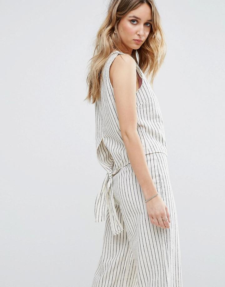 Vila Tie Back Stripe Top Co-ord - Cream