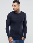 Asos Muscle Fit Cotton Sweater In Navy - Navy