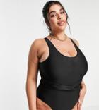 Missguided Plus Swimsuit With Loop Belt In Black
