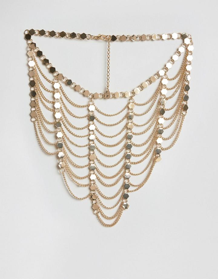 Ashiana Multi Layered Chain Drape Necklace - Gold