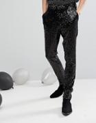 Asos Super Skinny Pants In Black Sequins With Gold Trims - Black
